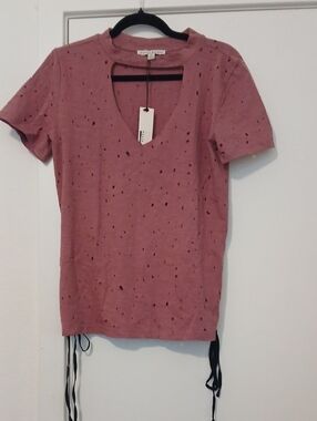 Haute Monde Dusty Rose Distressed Short Sleeve Tee